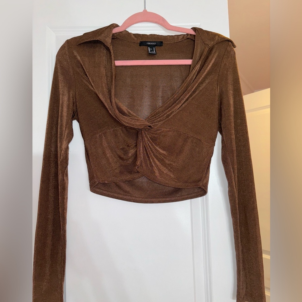 Brown long sleeve crop top sheer